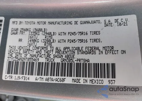 2022 Toyota Tacoma Sr V6 из США, поврежденный, VIN 3TYCZ5AN2NT055469